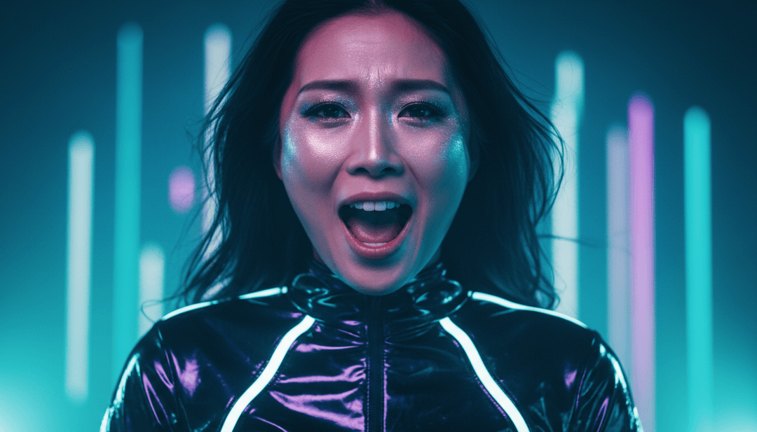 Dynamic visuals of a lone traveler moving through a vibrant, AI-generated sci-fi landscape, synchronized to the vocal trance beat of "The Journey Has No End."