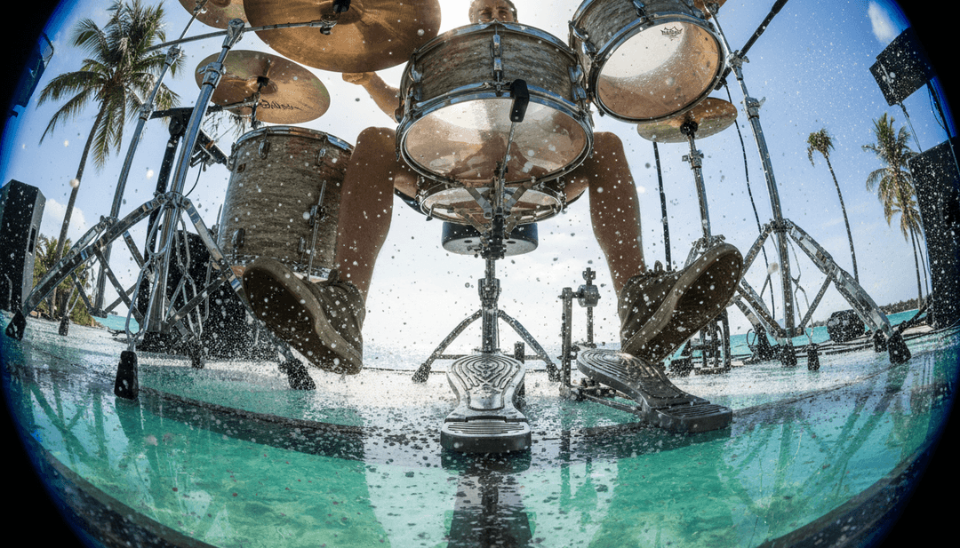 Dynamic visual representation of a music video in creation, showing animated figures reacting to guitar solos and drum beats from Paramore's 'Whoa.'