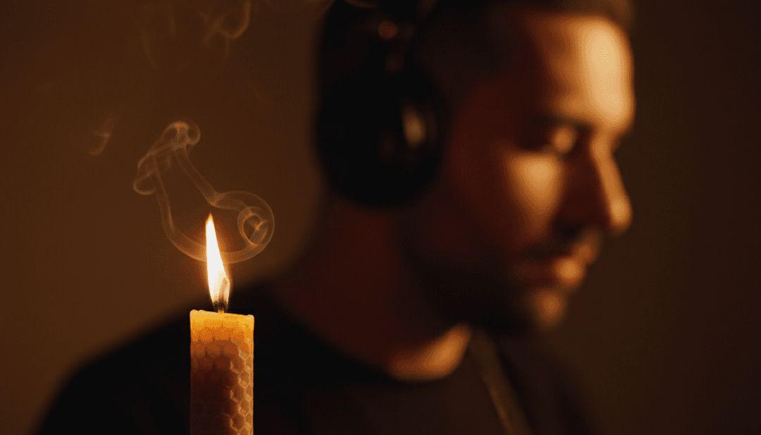 Animated scenes showing a tropical beach, palm trees swaying, and a dancer, with overlaying visual effects reacting dynamically to tropical house beats.