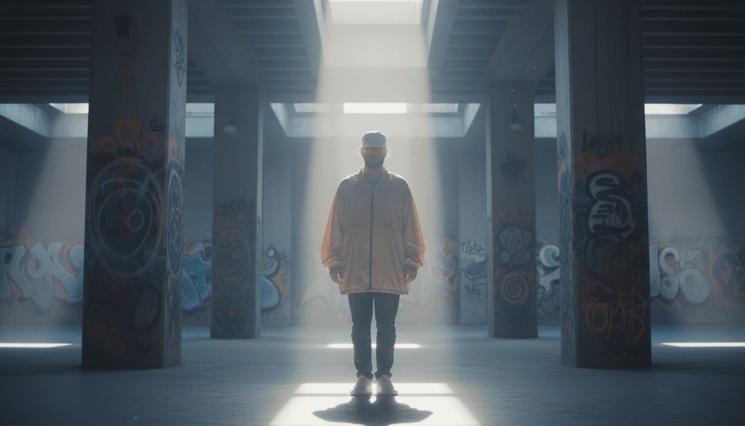 Abstract visual representation of a tech house beat, with glowing sound waves and digital patterns, reflecting the energy of a party.