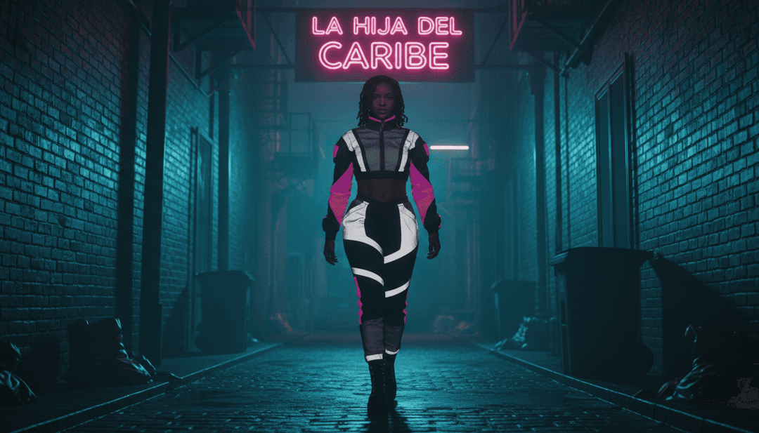 Dynamic reggaeton music video visuals generated by AI, featuring dancers in a tropical setting, synchronized with the beat of "Solo somos un Capricho."