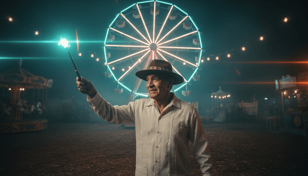 AI interpreting vibrant Cumbia music, rhythmic patterns, and tropical imagery for Org Bohio's 'Embrujo de Cumbia' music video concept.