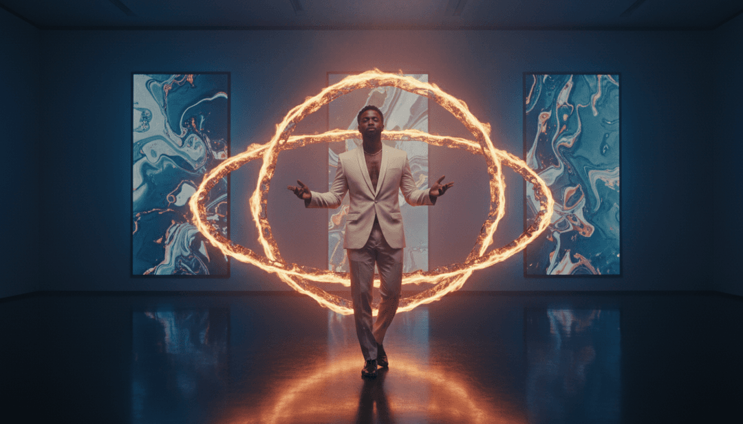 A montage of diverse visual elements transforming an audio waveform into a captivating music video, illustrating the MP3 to MP4 Converter process for "Mi lé."