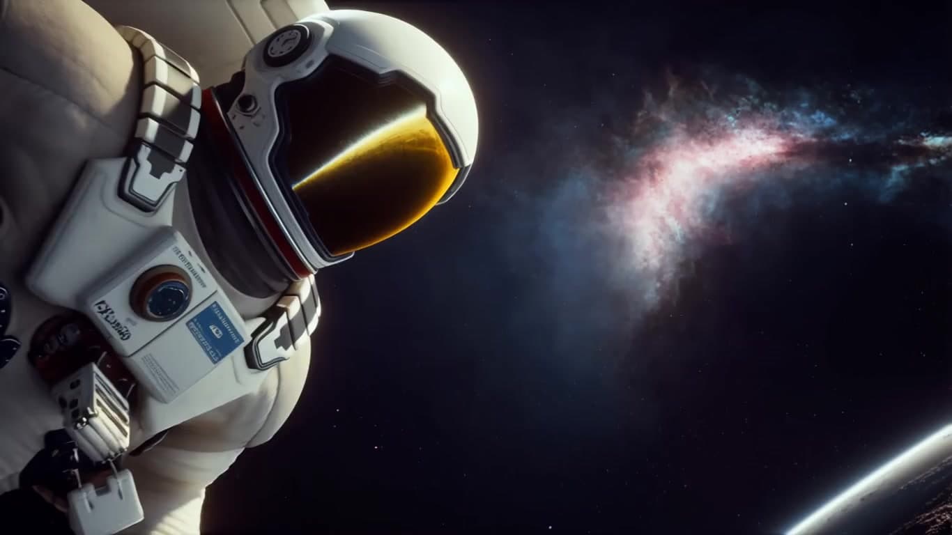 An astronaut floats weightlessly in space, gently drifting 