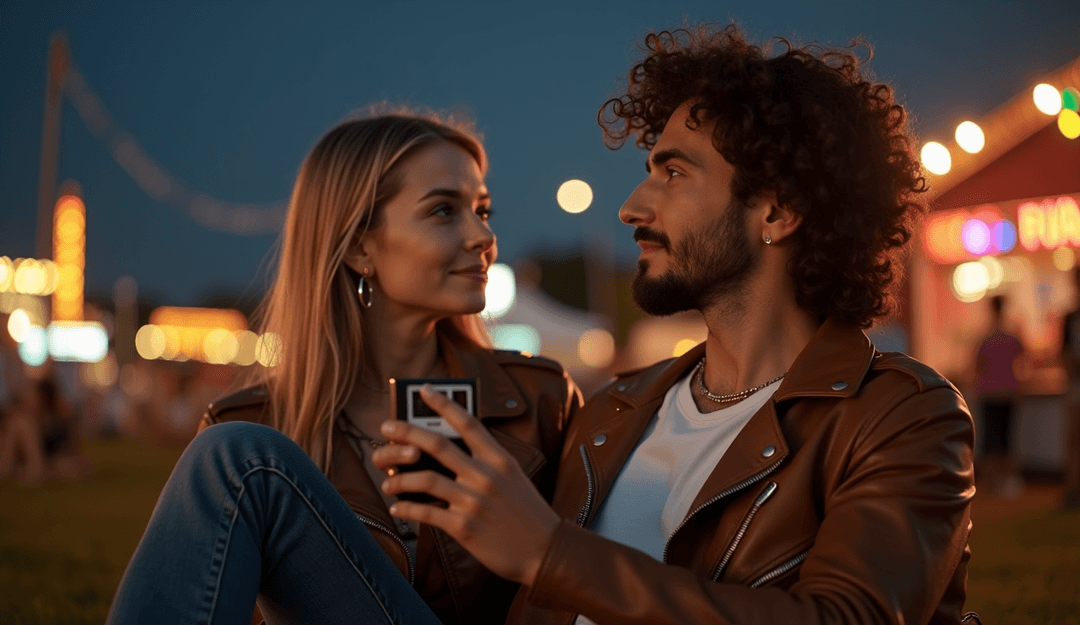 चित्रण दिखा रहा है कि AI संगीत बीट्स को जीवंत दृश्य दृश्यों में अनुवाद कर रहा है।