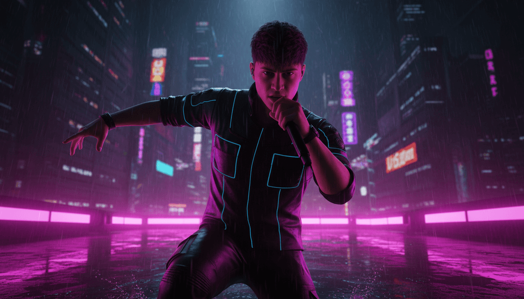 Animation abstraite illustrant la conversion des éléments musicaux de 'back to friends' de sombr en scènes visuelles dynamiques par freebeat.ai.