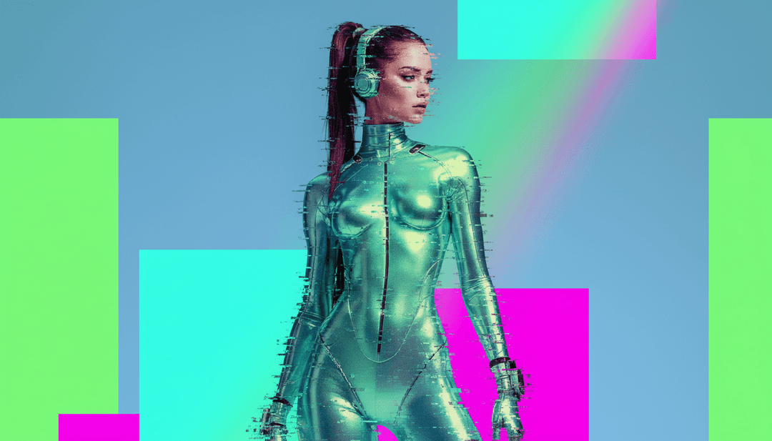 サウンドウェーブが鮮やかで脈打つ光のパターンに変形する抽象的な視覚表現。テックハウスミュージックの本質を体現しています。