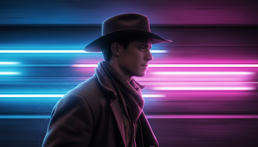 AI 生成的动态音乐视频场景,将摇滚吉他独奏与荒凉道路上的汽车行驶镜头相匹配。