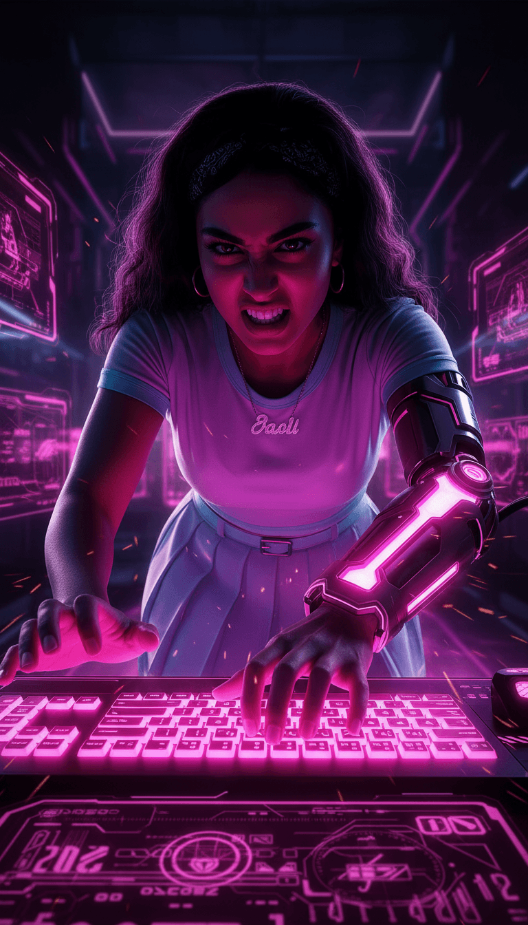 一个充满活力的音乐视频场景,霓虹灯、有节奏的舞者和城市涂鸦艺术,与电子节拍动态同步。