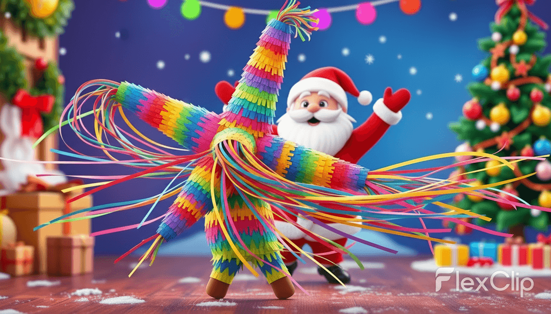 Un video musicale generato dall'AI finito per 'Loca Navidad Kinder' in riproduzione su uno schermo con immagini festive Cumbia