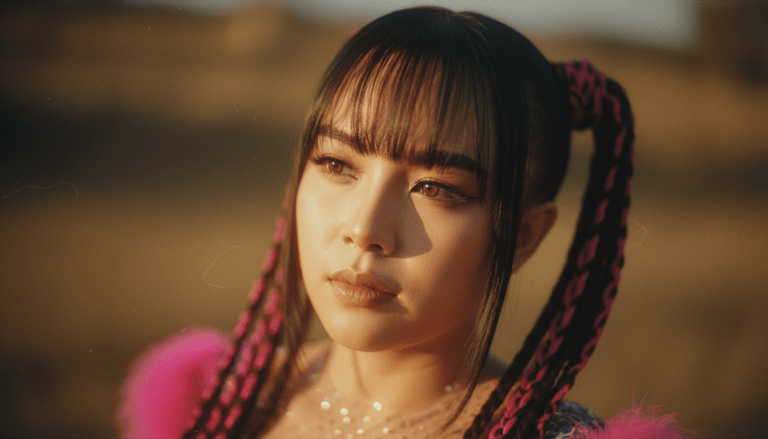 KI analysiert eine Wellenform, visuelle Darstellung von Pop-, Electronic- und Dangdut-Musik, die einen konzeptionellen Entwurf für ein Musikvideo erstellt.