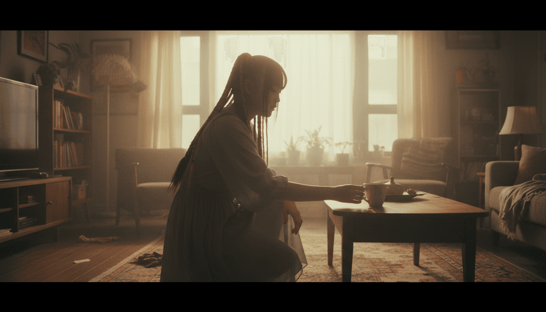 Lebendige visuelle Darstellung von elektronischen Beats, die sich in leuchtende Lichtmuster verwandeln, Pop-Melodien, die abstrakte Formen bilden, und Dangdut-Rhythmen, die traditionelle Tanzbewegungen animieren, alles von KI generiert.