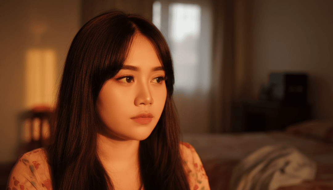 IA analisando ondas sonoras e elementos musicais de uma canção Dangdut, exibindo cores vibrantes e padrões rítmicos.