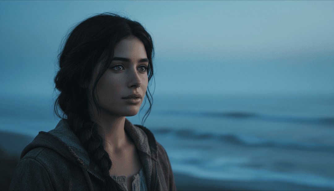 AI 分析音乐波形模式,在一个暴风雨却美丽的风景中,将希望和精神韧性的概念可视化。