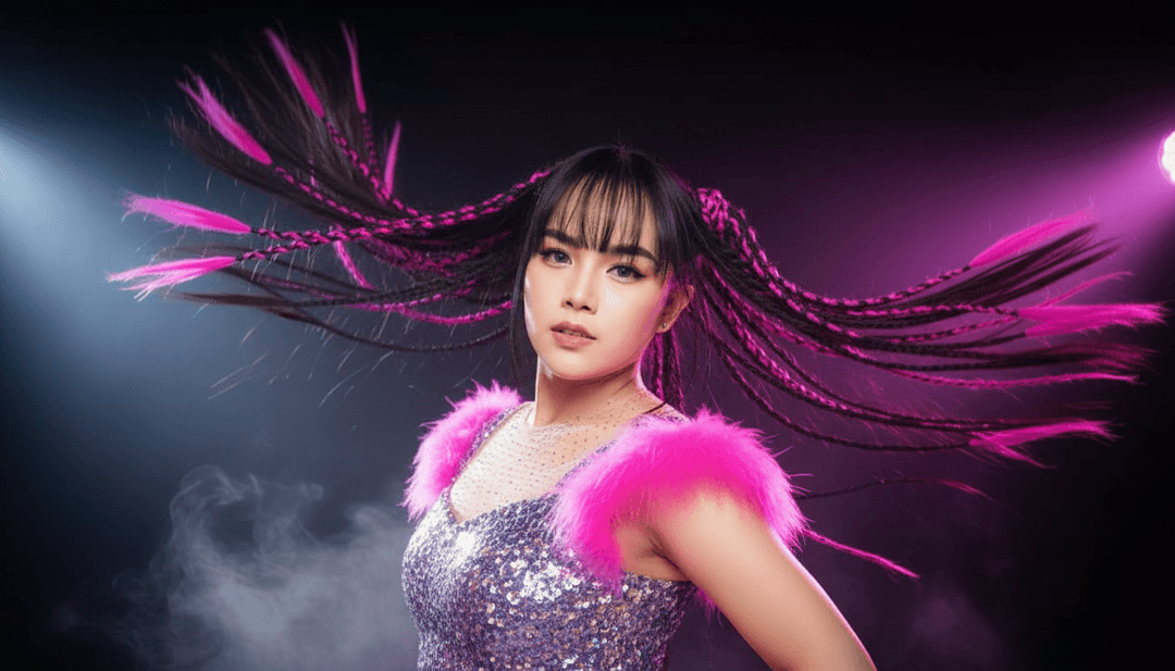 L'IA analizza i ritmi e le melodie dangdut di 10.wav per creare concetti visivi, mostrando motivi vibranti e onde sonore.