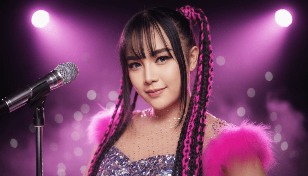 Fotogramma finale e lucidato del video musicale per 10.wav, che mostra il logo freebeat.ai, un vivace performer dangdut ed effetti visivi mozzafiato.