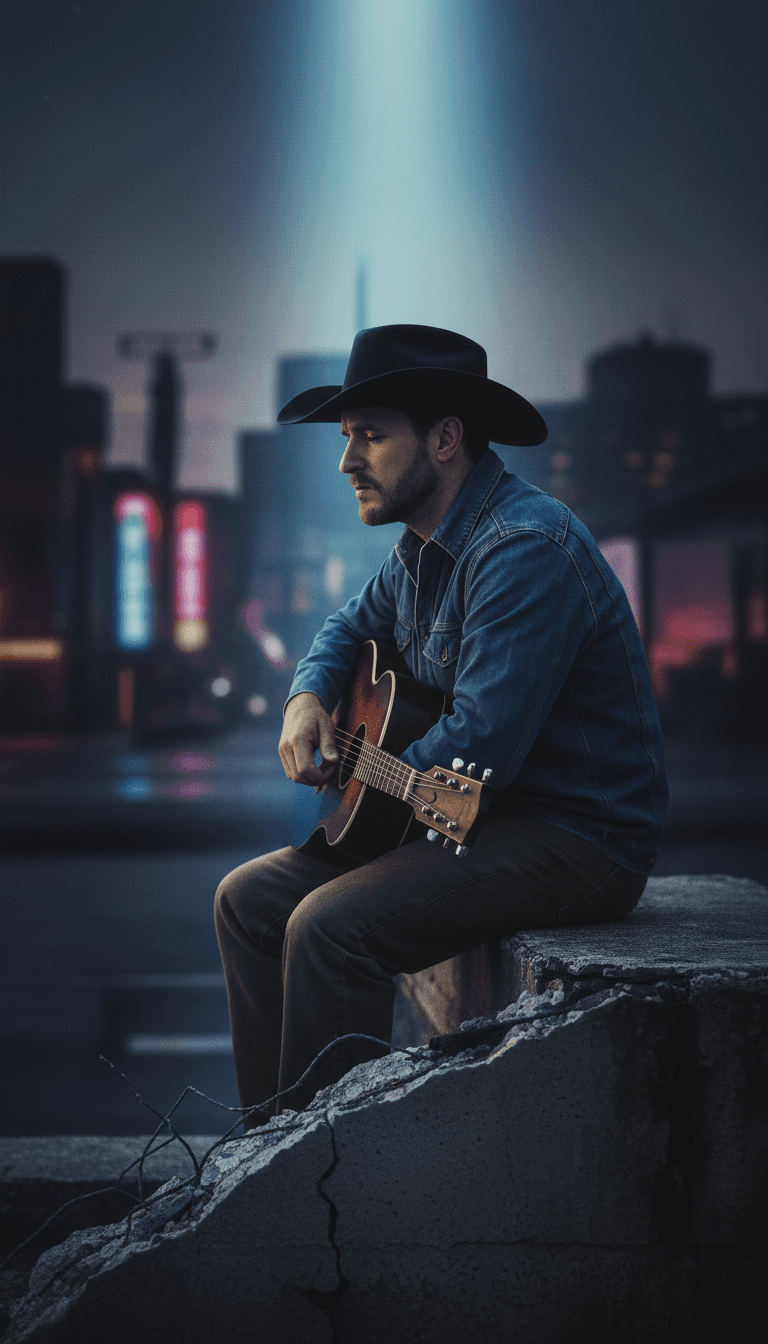 Immagini urbane dinamiche che si sincronizzano perfettamente con i ritmi trap intensi e il flusso hip-hop di 'Too Far Gone (Remix)JR ft hxddentruth', generate dall'AI.