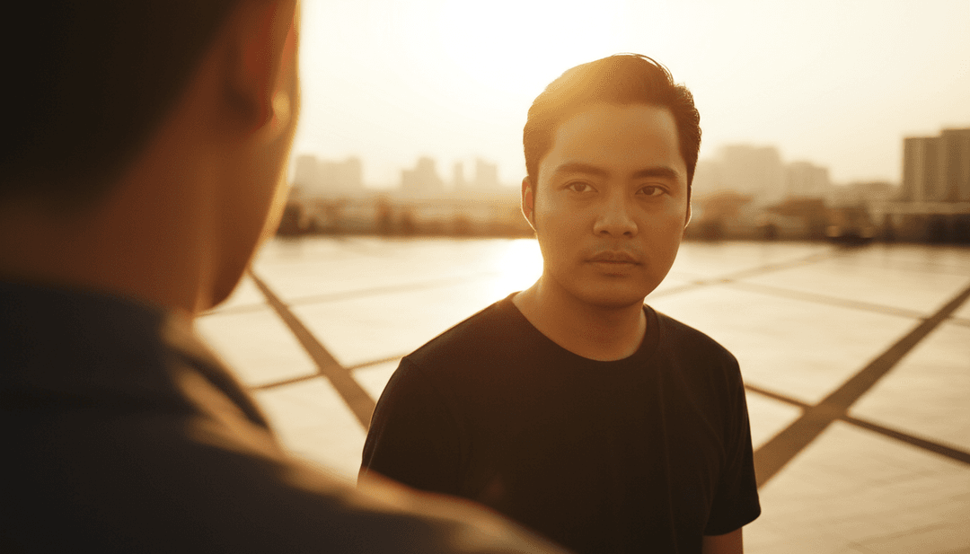 '14.wav'의 비트를 반영하는 역동적인 댄서와 네온 도시 풍경을 특징으로 하는 가상의 AI 생성 뮤직 비디오 장면.