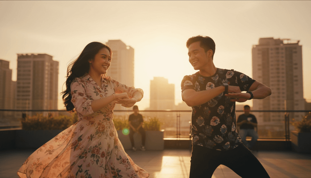 freebeat.ai 사용자 인터페이스, '14.wav'의 완성된 뮤직 비디오를 다운로드 및 공유 준비 상태로 보여주는 모습.