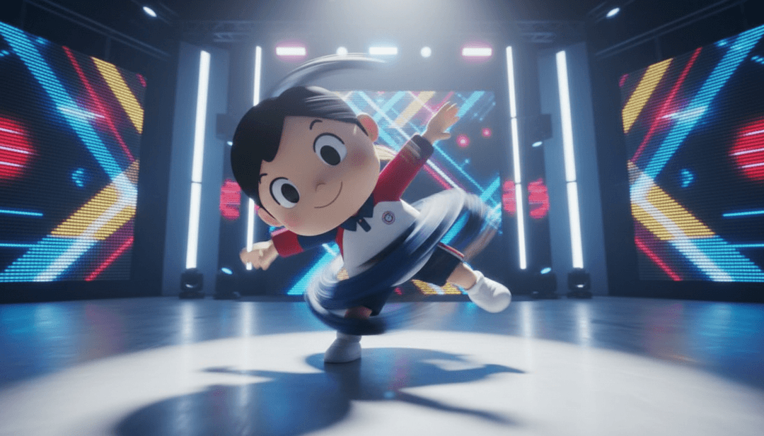 Um músico orgulhosamente compartilhando seu vídeo de música gerado por IA para sua música nas redes sociais, com a marca Freebeat.ai e visuais envolventes.