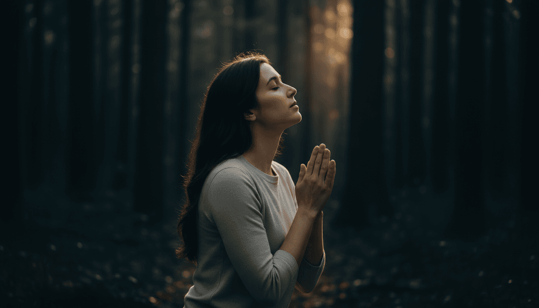 动态 AI 生成音乐视频,展示抽象光图案转化为自然场景,象征精神成长。