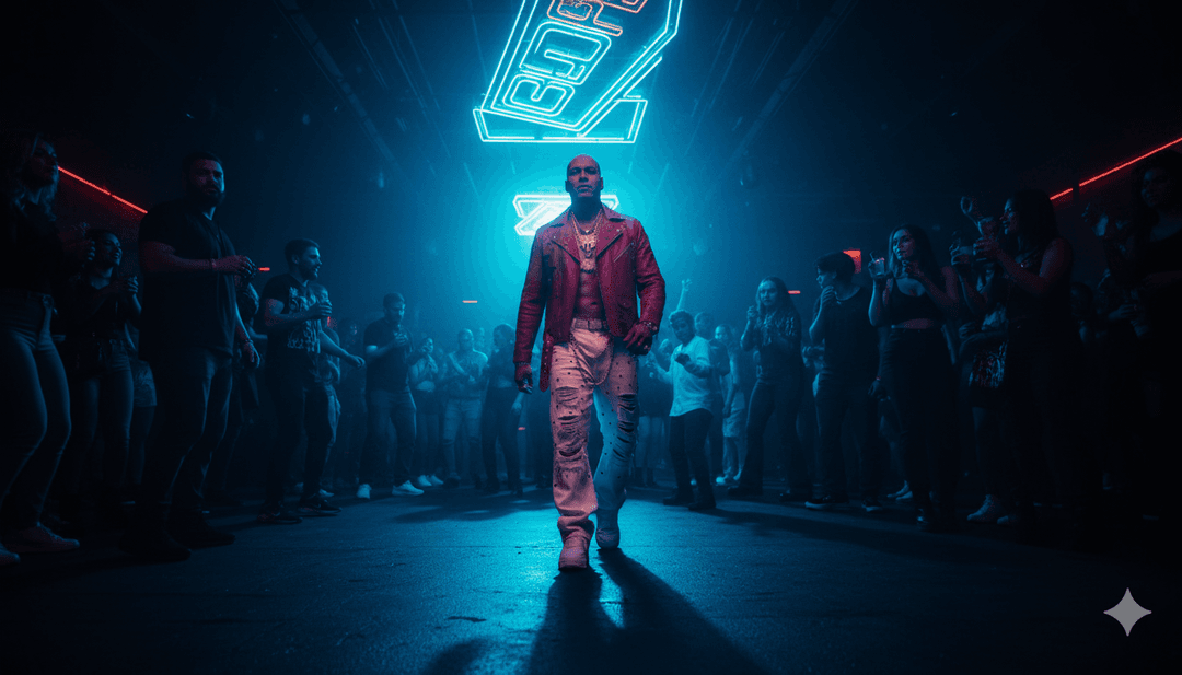 A finished, high-energy music video for 'Poses' playing on a screen, with the freebeat.ai logo subtly visible, showcasing professional quality.