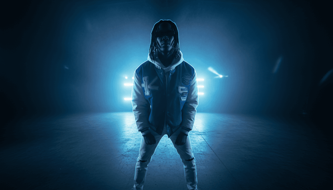 एआई हिप-हॉप/ट्रैप गाने की ध्वनि तरंगों और गीतात्मक पैटर्नों का विश्लेषण कर रहा है, शहरी दृश्यों और गतिशील ग्राफिक्स की कल्पना कर रहा है।