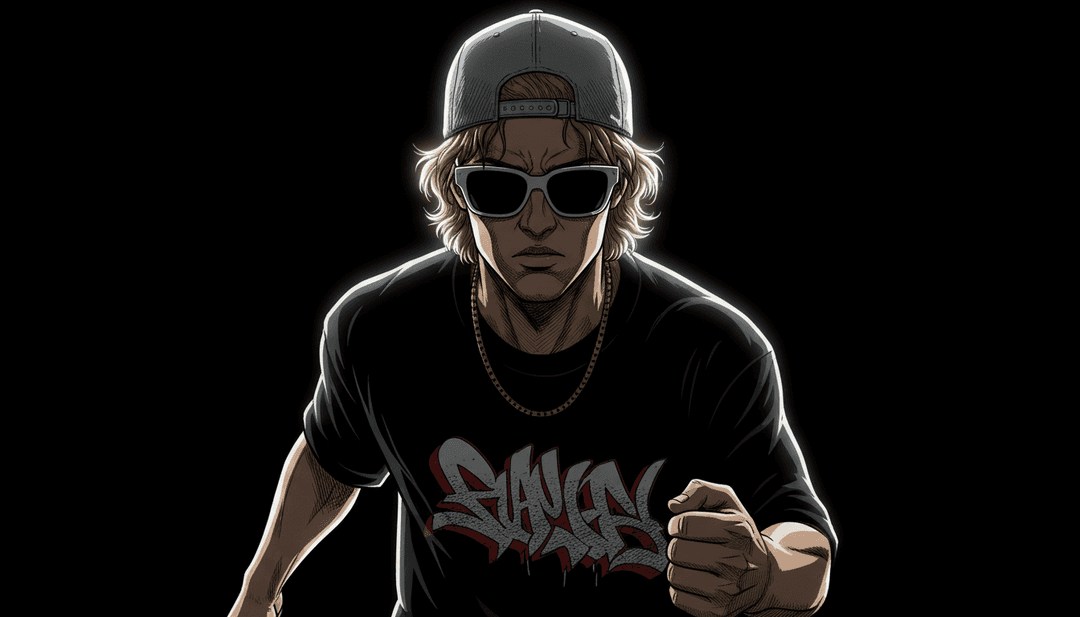 jouxsonjの「Battle - Remix」トラックのサウンドウェーブとビジュアライザーをAIが分析し、工業用ギアとネオンライトを示す。