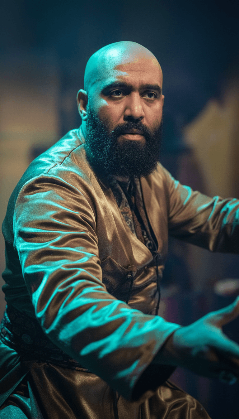 Abstrakte visuelle Darstellung von Schallwellen, die sich in dynamische Folk- und Elektronikmuster verwandeln und die anfängliche KI-Interpretation von 'Mesedi ibad' von v5 widerspiegeln.