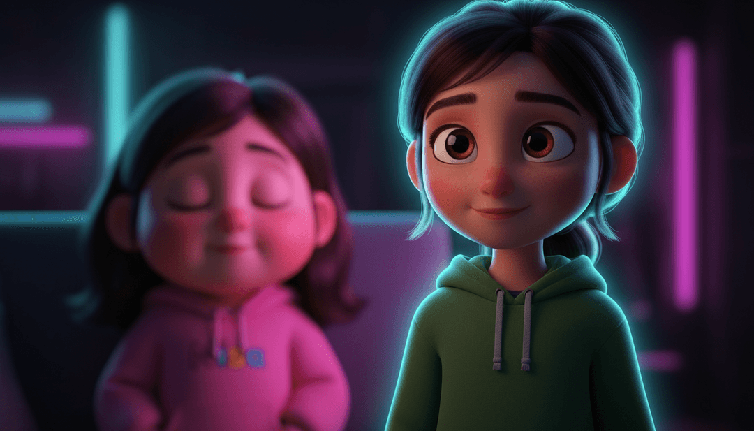 动态 AI 生成的音乐视频场景,动画歌词流淌在一对情侣温馨亲密时刻的蒙太奇画面上,反映 'Untuk Nada dan Nisa' 歌曲的原声流行节奏。