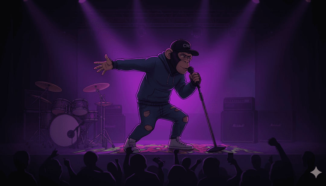 एआई द्वारा निर्मित गतिशील संगीत वीडियो दृश्य, जिसमें अंधेरे शहरी परिदृश्य, औद्योगिक तत्व और CIGGY MONKEE के रैप मेटल प्रवाह के साथ सिंक्रनाइज़ तेज़ गति वाली एडिटिंग शामिल है।