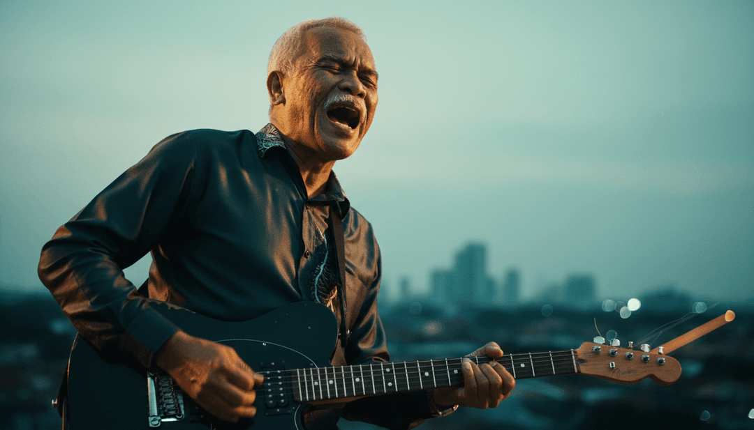 AI एकॉस्टिक पॉप बैलाड की शांत ध्वनि तरंगों का विश्लेषण कर रहा है, संगीत के नोट्स को कोमल छवियों में बदलते हुए कल्पना कर रहा है।