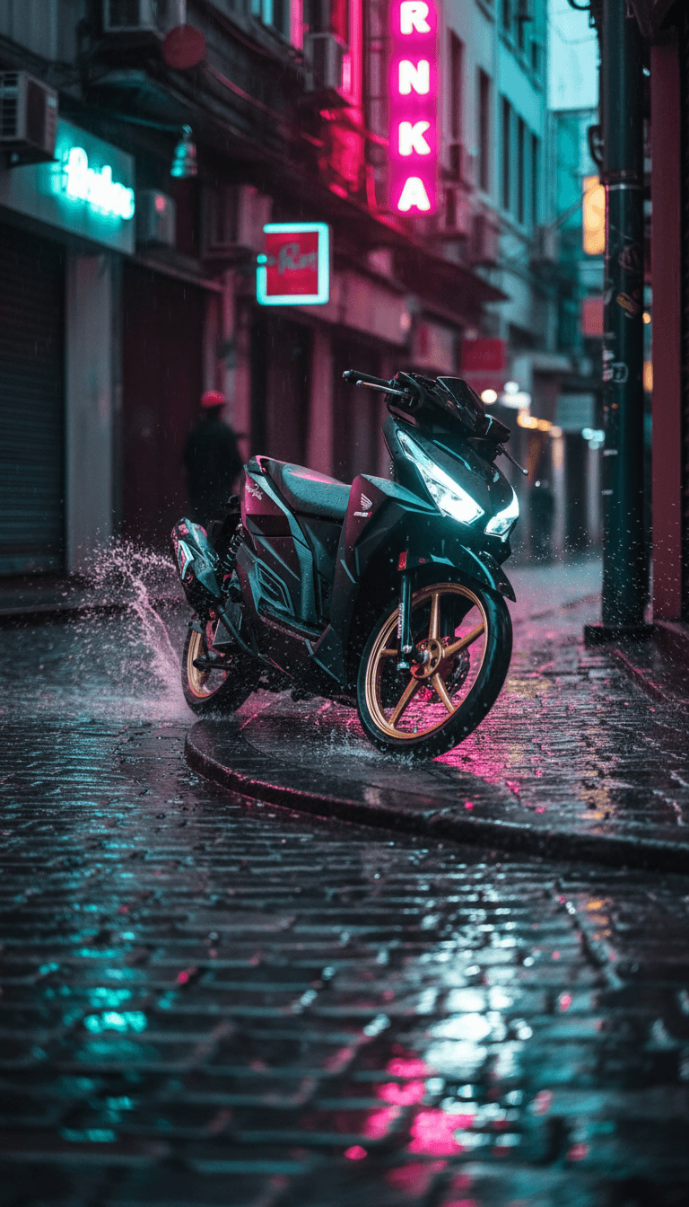 AI 創作的舞者和城市燈光動畫視覺效果,與「Gas Sampai Pagi」的節奏脈動同步。