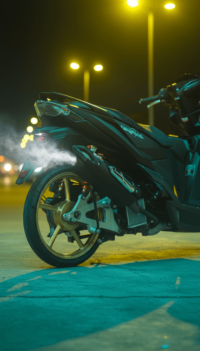 AI 뮤직비디오 생성기가 만든 rinikurniawati2306의 "Gas Sampai Pagi"의 생생한 사운드와 리듬을 묘사하는 추상적인 시각 자료.