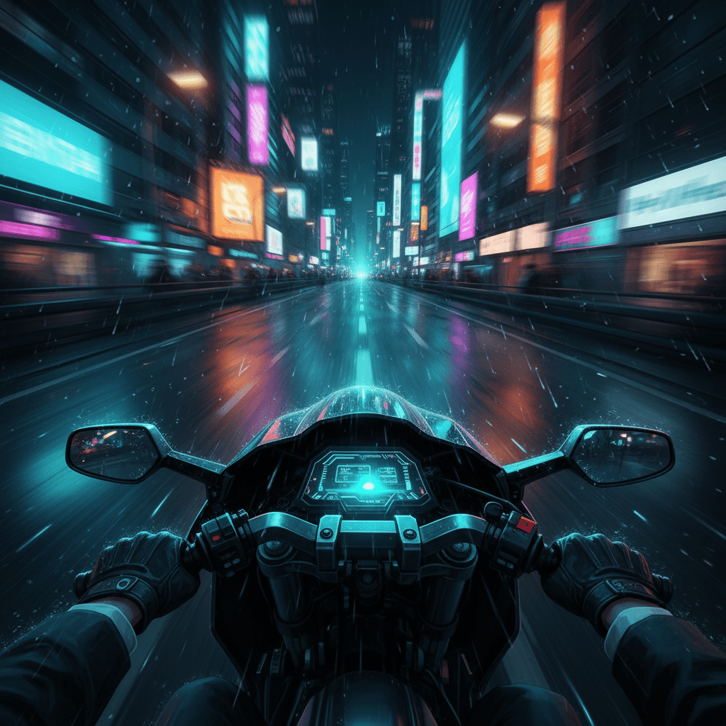 充满活力、未来感的舞池场景,霓虹灯和全息人物随着「心拍数」强劲的合成节拍同步舞动。