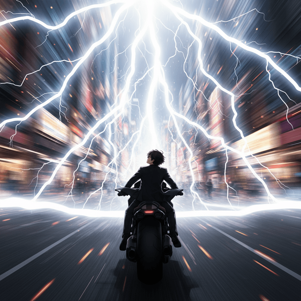 Una toma final dramática y de alta energía del video musical completo de '心拍数', mostrando efectos vibrantes y una narración visual intrincada, con el logotipo de freebeat.ai sutilmente integrado.