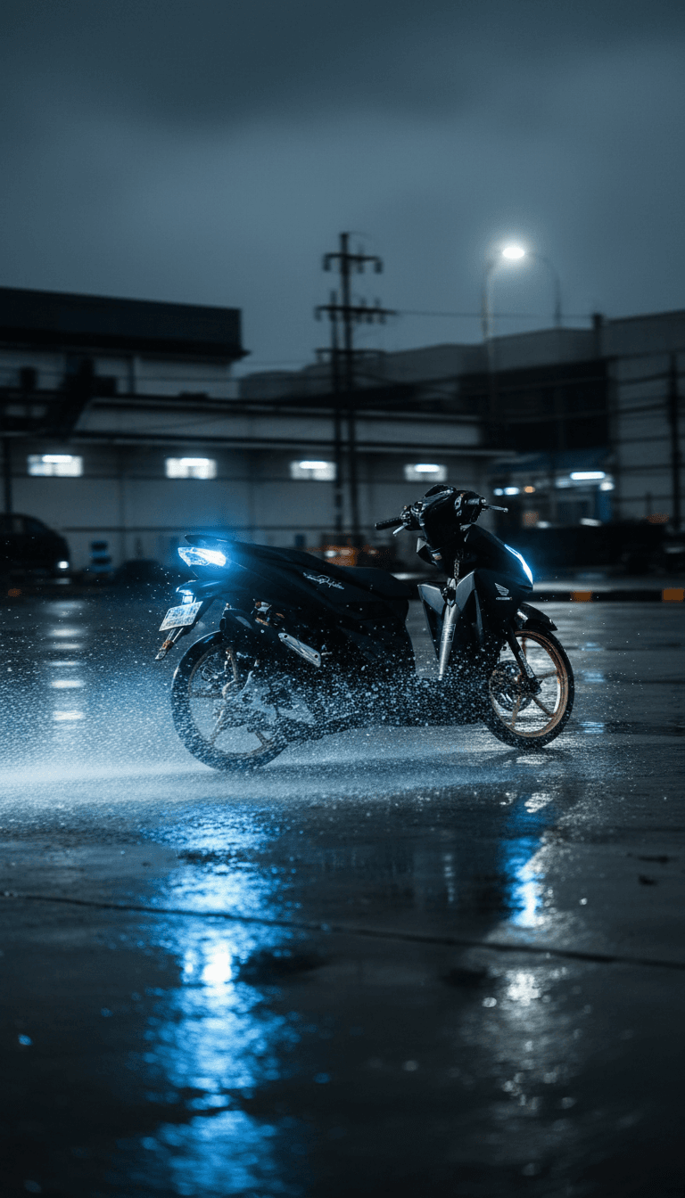 Cena final impressionante do videoclipe 'Gas Sampai Pagi', exibindo uma fusão vibrante de estéticas futuristas e tradicionais.