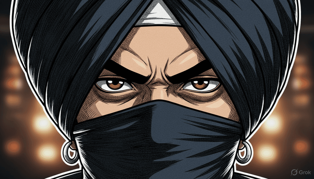 Interpretación digital abstracta de ondas sonoras de hip-hop y motivos culturales punjabi, simbolizando el análisis inicial de la canción.