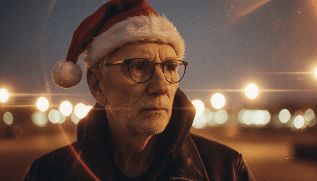 Une interface IA analysant les formes d'onde audio de 'Jag vill inte ha nån jävla jul_1.mp3' avec des thèmes d'hiver, de rébellion et des éléments folk-rock.