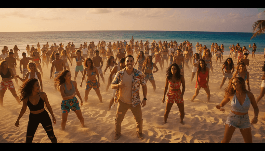 एआई ट्रॉपिकल कुंबिया संगीत की व्याख्या कर रहा है, एक वीडियो के लिए लयबद्ध बीट्स और लैटिन नृत्य आंदोलनों की कल्पना कर रहा है।