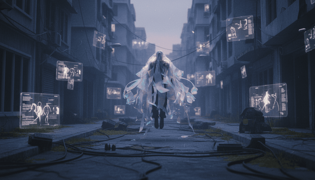 Oklou के गाने 'What's Good' की भावनात्मक गहराई को दर्शाते हुए सार AI-जनित दृश्य