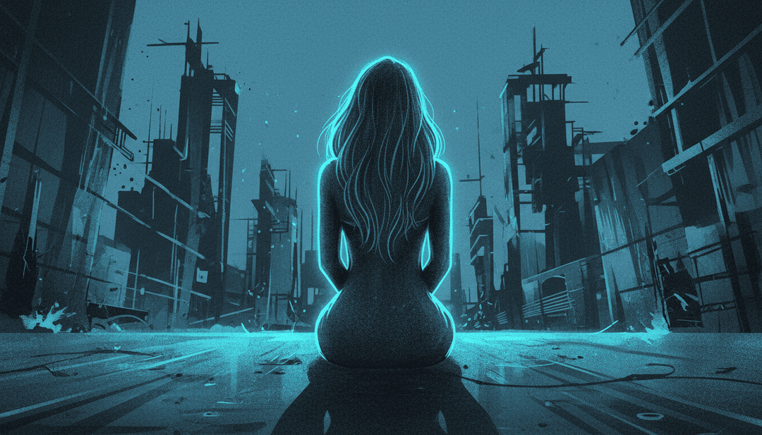 Visualização abstrata de ondas e fogo representando a essência da letra de Sirenita.