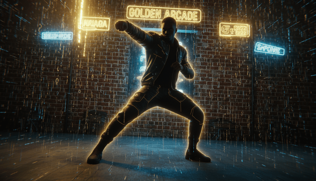 गतिशील AI-जनित दृश्य जो गीत के बोल और रिदम से प्रेरित दृश्यों को दर्शाते हैं