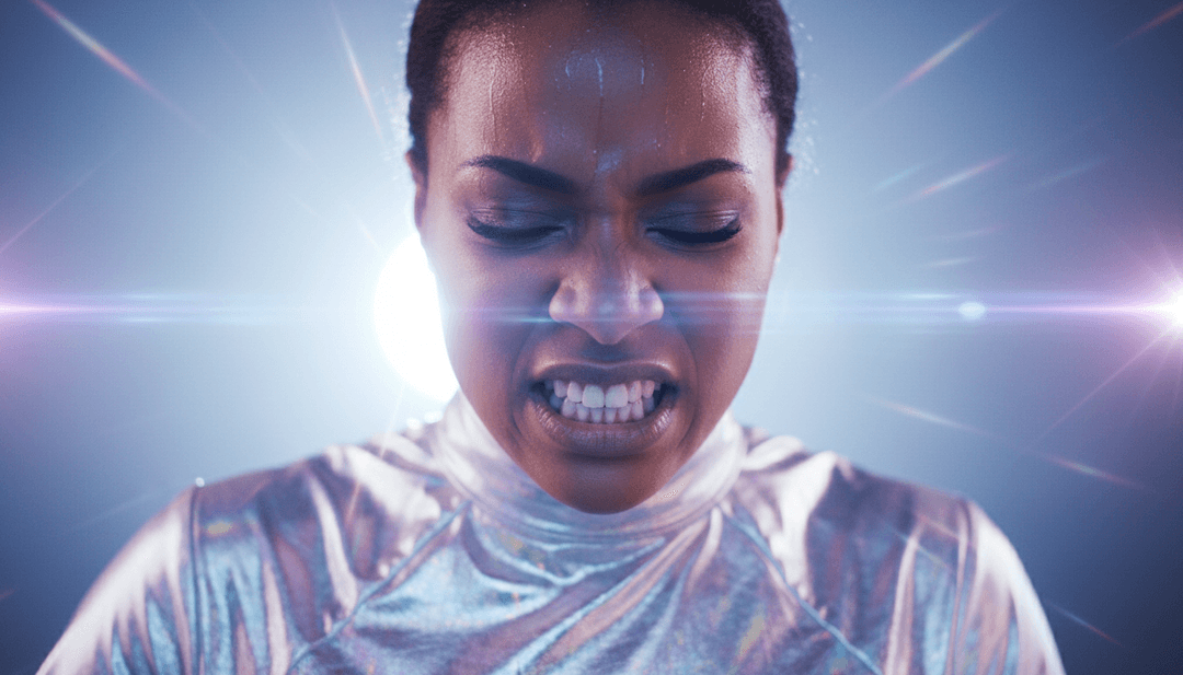 इलेक्ट्रॉनिक संगीत ऊर्जा और VHS सौंदर्यशास्त्र को दर्शाते हुए अमूर्त नीयॉन तरंगें