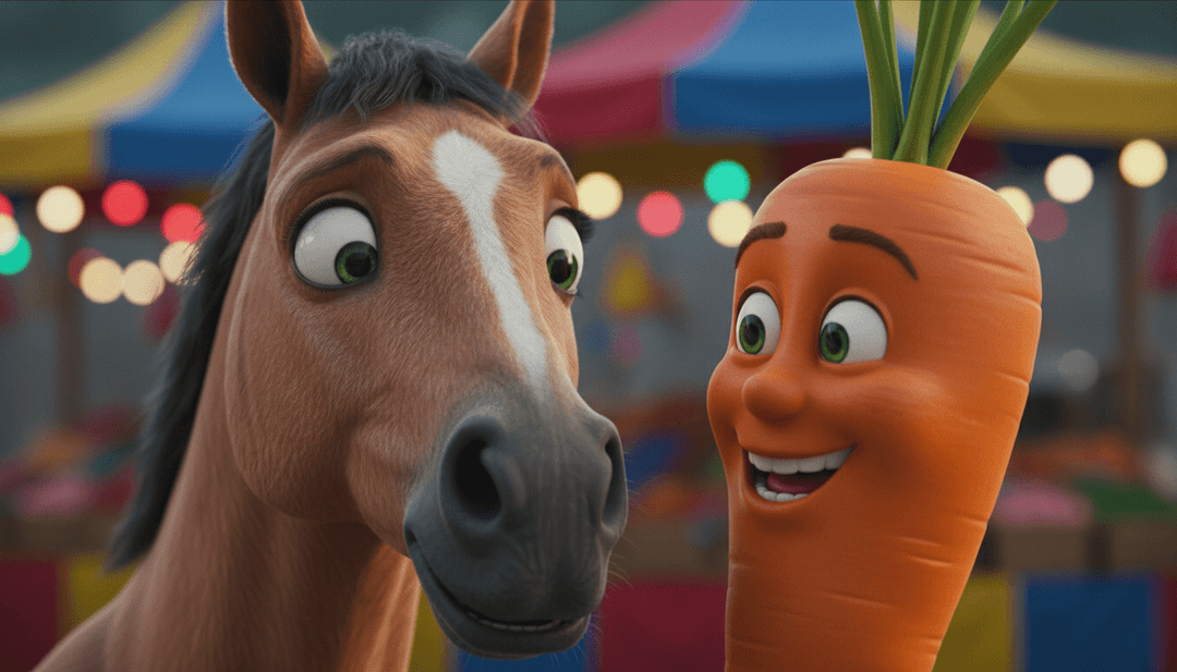 Representaciones visuales dinámicas de la instrumentación folk india y la narrativa lírica de 'টাট্টুর বাজার', mostrando caballos, vendedores de mercado y colores vibrantes animados por IA.