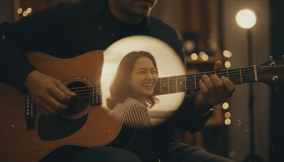 एआई द्वारा उत्पन्न एक शैलीबद्ध संगीत वीडियो में प्रदर्शन कर रहे एक पॉप-रॉक बैंड के गतिशील दृश्य।