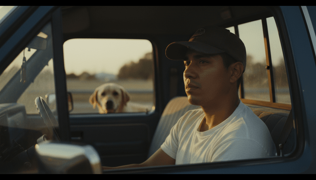 AIが感情的なアコースティックロック音楽を、黄昏の空の下に広がる広大な空虚な風景のような視覚要素で解釈し、省察と記憶を表現。