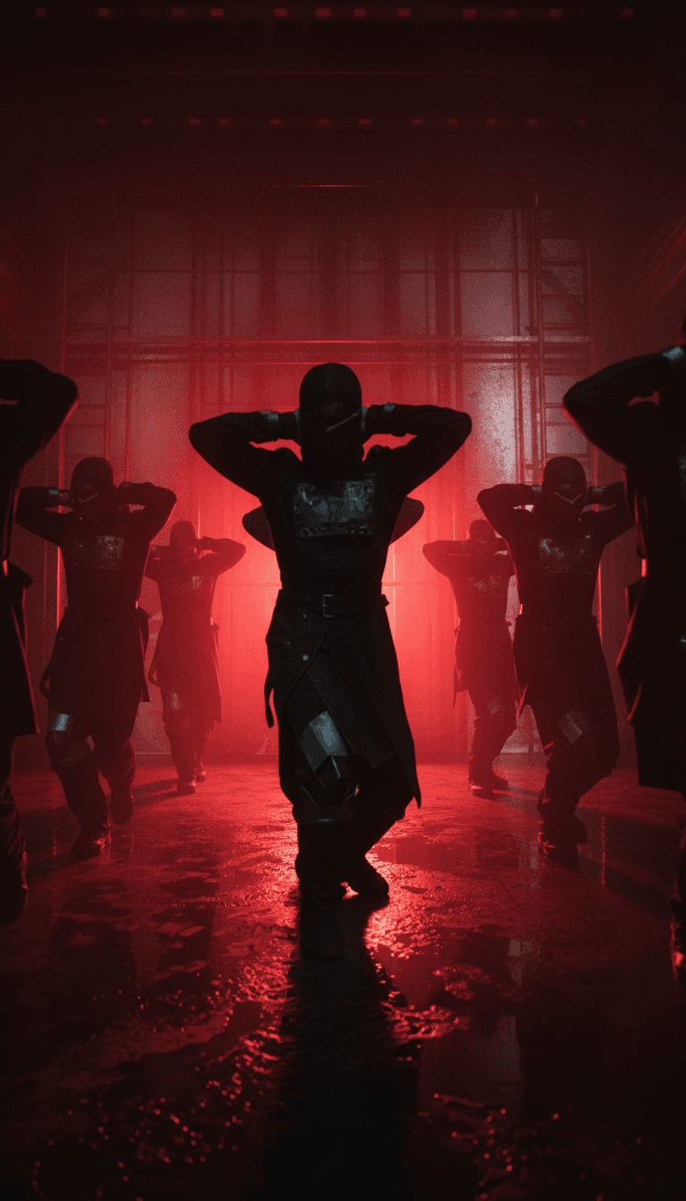 इलेक्ट्रॉनिक संगीत बीट्स और सिन्थ प्रभावों पर प्रतिक्रिया करते हुए एक डिजिटल शहर के दृश्य को दर्शाने वाला गतिशील दृश्य अनुक्रम।