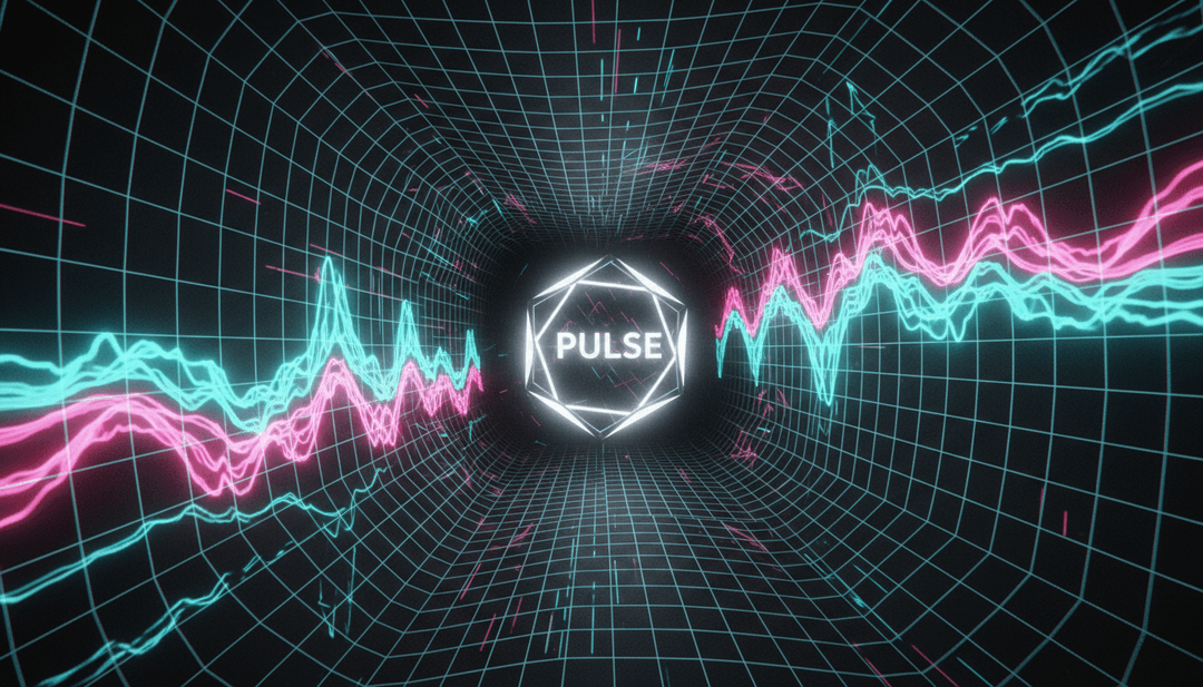 IA interpretando o ritmo e o humor de uma faixa pop-eletrônica house, com ondas sonoras abstratas se traduzindo em cores vibrantes.