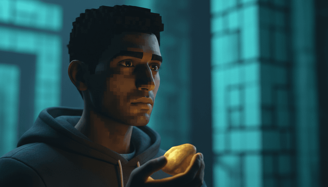 Immagini dinamiche di un artista pop indiano che si esibisce in mezzo a una fusione di motivi tradizionali e proiezioni olografiche, generate da un generatore di copertine musicali AI.